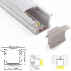 A003 Series 17x15mm LED Strip Channel - 17mm Wide Recessed Aluminum LED Profile With Flange