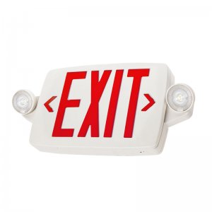 White LED Exit Sign/Emergency Light Combo w/ Battery Backup - Single or Double Face - Adjustable Light Heads - Red Color