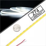 5m Ultra Narrow White COB LED Strip Light - COB Series LED Tape Light - 3mm Width - 12V - IP20