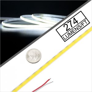 5m Ultra Narrow White COB LED Strip Light - COB Series LED Tape Light - 3mm Width - 12V - IP20