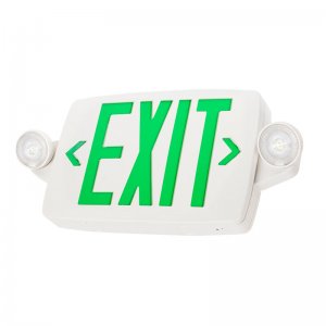 White LED Exit Sign/Emergency Light Combo w/ Battery Backup - Single or Double Face - Adjustable Light Heads - Green Color