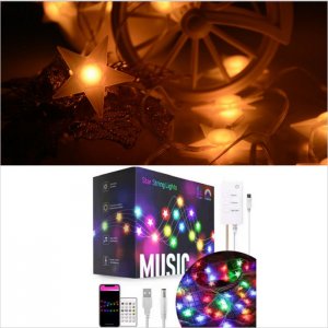 Multi Color Outdoor Star String Lights Set - Bluetooth Smartphone App Controlled