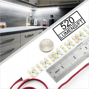 5m White LED Strip Light/Tape Light - Dual Row - 12V/24V - IP20 - 520 Lumens/ft