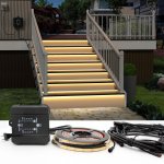Waterproof LED Stair Lighting Kit KMG-1016, Built-in Dusk to Dawn Sensor Countdown Timer and Memory Function for 20~60 Inches Width Outdoor Staircase (Warm White 3000K,10 Stairs)