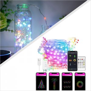 Outdoor/Indoor Christmas Copper Wire LED Fairy String Light, Color Changing - Bluetooth Smartphone App Controlled