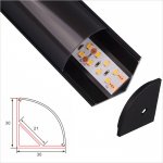 C006C-B Series 30x30mm LED Strip Channel - 30*30mm Black Color Corner Aluminum LED Profile With Round Cover