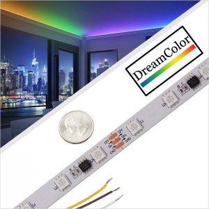 5m WS2811 Digital RGB LED Strip Light - 18 LEDs/ft - Addressable Color-Chasing LED Tape Light - 12V - IP20