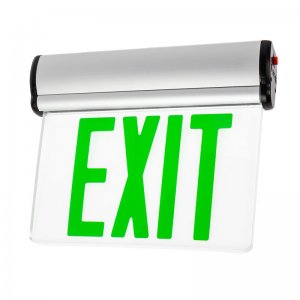 Edge Lit LED Exit Sign w/ Battery Backup - Single Face - Adjustable Angle - Green Color