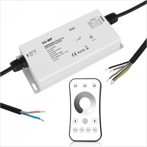 Waterproof 4 Channel Receiver with Single Color Dimming RF Remote - 5 Amps/Channel