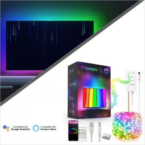 9.84Ft Dream-Color(RGBIC) LED TV Backlights String Lights Set - Alexa/Google Assistant Compatible WiFi Controller