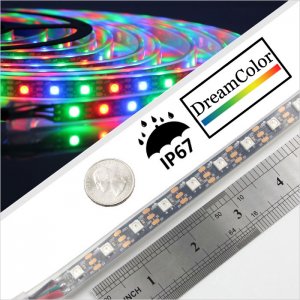 5m WS2812B Digital RGB LED Strip Light - Single Addressable Color-Chasing LED Tape Light - 18 LEDs/ft - 5V - IP67 Waterproof