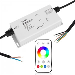 Waterproof 4 Channel Receiver with RGB/RGBW RF Remote - 5 Amps/Channel