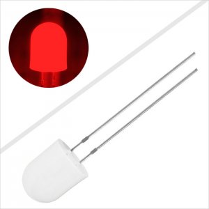 8mm Diffused Red Super Bright Round Through Hole LED - 625 nm - 360 Degree Viewing Angle