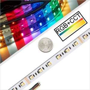 5m RGB+CCT LED Strip Light - 5-in-1 Color-Changing LED Tape Light with Tunable White - 24V - IP20