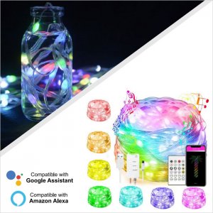 Outdoor/Indoor Christmas Transparent White Clear Wire LED Fairy String Light, Color Changing - Alexa/Google Assistant Compatible WiFi Controller