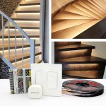 Smart Bright LEDs Synchronized Style Wireless Switch Panel Control LED Stair Lighting Kits KMG-1010, 60 inches Length Cuttable LED Strip Light Suitable for 40~70 inches Width Indoor LED Step Lights LED Stair Lights