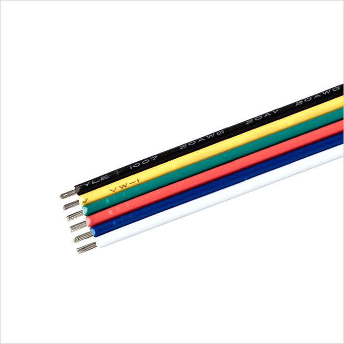 22 Gauge Wire - Six Conductor RGB+Tunable White Power  Wire, AWG22-6RGBCCT