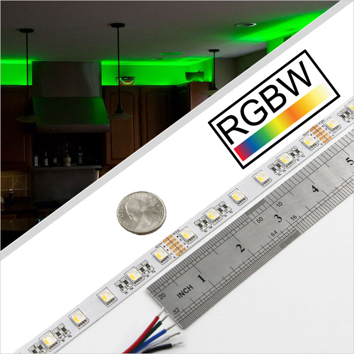 5m RGB+W LED Strip Light - Color-Changing LED Tape Light - 12V/24V - IP20