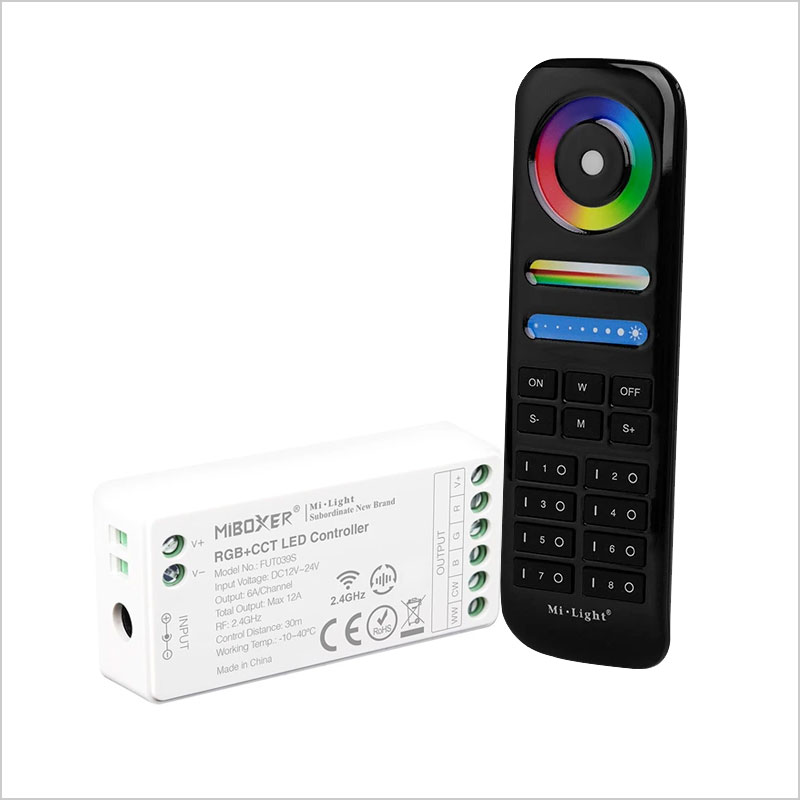 MiBoxer LED Controller With RF Touch Remote - Tunable White Light Strip  Controller - 4 Zone - 6 Amps / Channel - 12-24 VDC