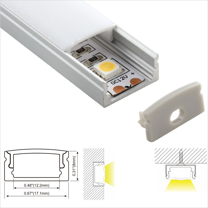 Recessed LED Aluminum Channel With Flange For 12mm LED Light