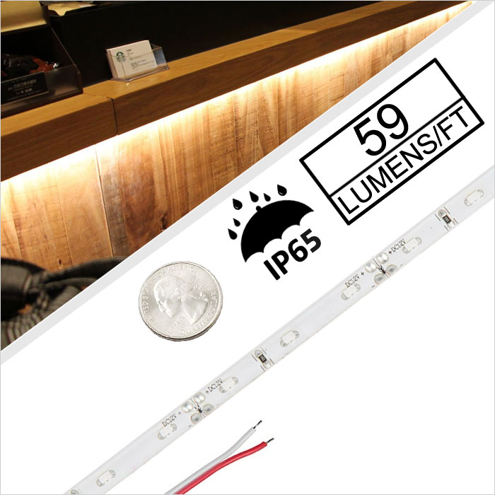 2x 60cm 12V Side Emitting LED Strip Lights - Slim Decoration Lamp With 60 LEDs Each, IP65 Waterproof, Blue Cord