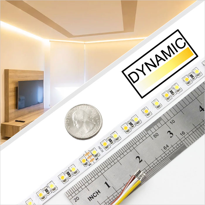 5m Tunable White LED Strip Light - Color-Changing LED Tape Light - 12V/24V  - IP20, SNC-3528-IP20-CCT-5m